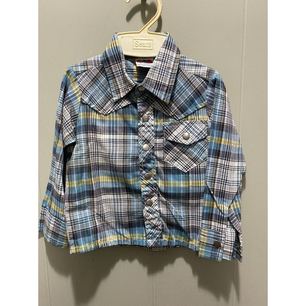 Vintage Toddlers Western Shirt Metal Button Up Long Sleeve Sz 12mo Lollytogs